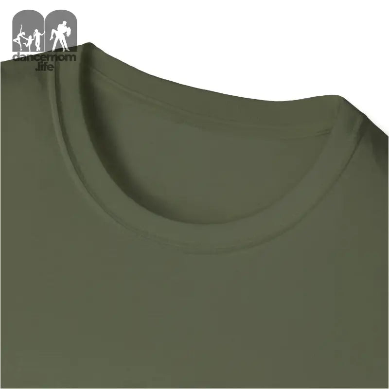 Olive green t-shirt neckline.