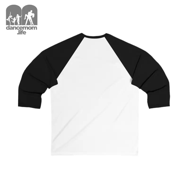 Baseball-style raglan t-shirt with white body and black sleeves.