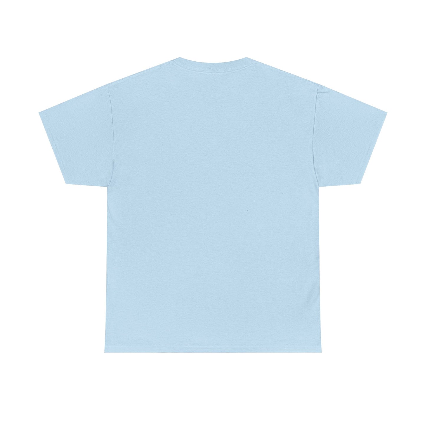 A soft light blue, plain cotton t-shirt with a simple crew neck and short sleeves.