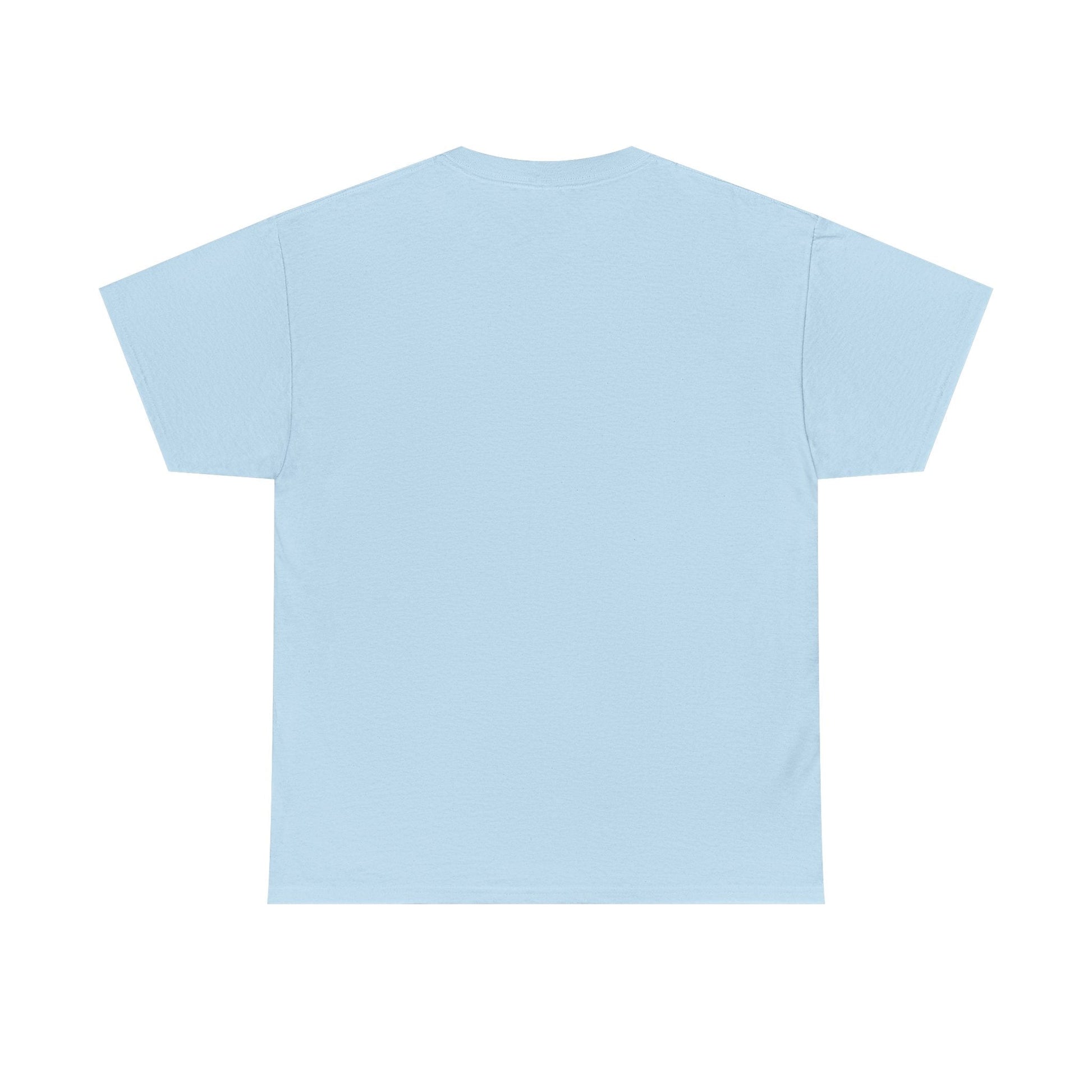 A soft light blue, plain cotton t-shirt with a simple crew neck and short sleeves.