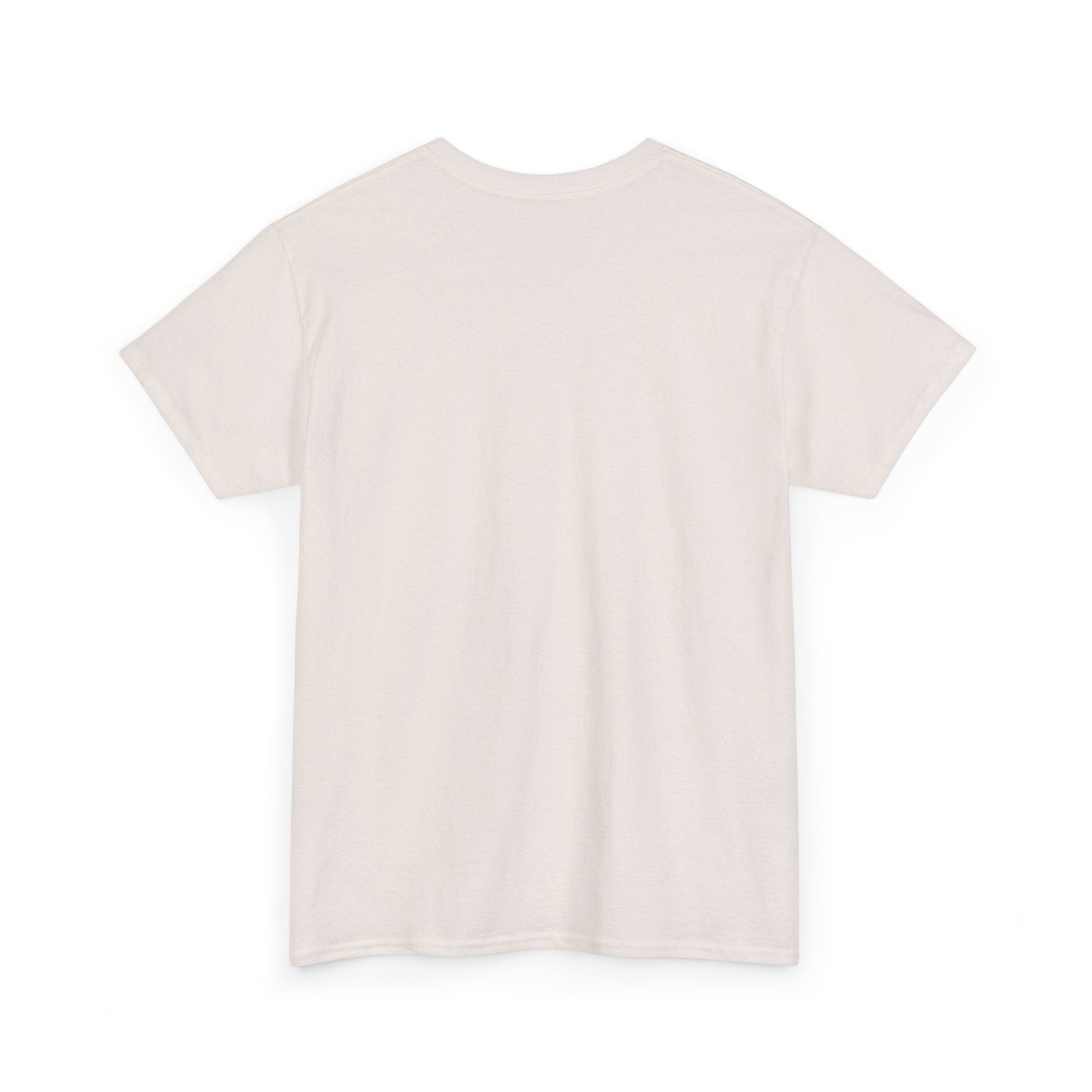 A plain off-white short-sleeved t-shirt with a simple crew neck design.