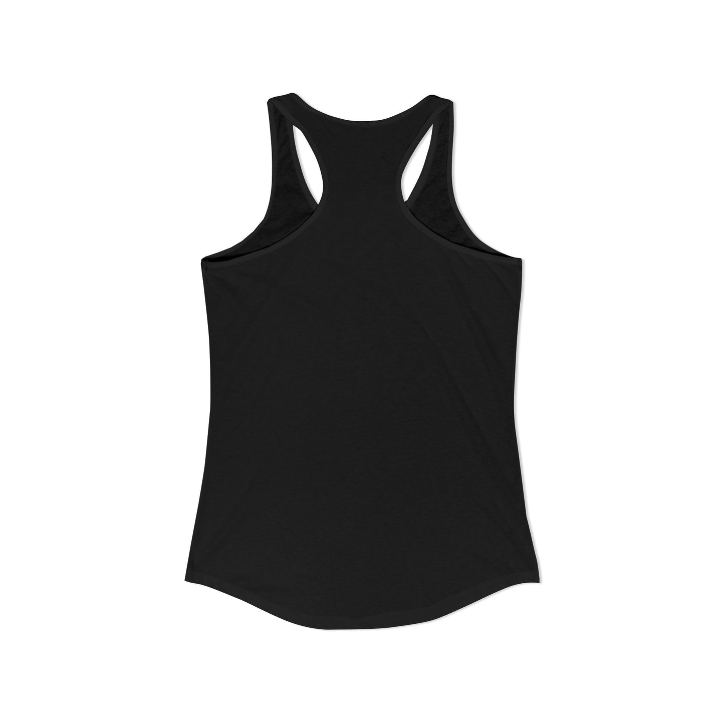 Black racerback tank top with a smooth, form-fitting silhouette.