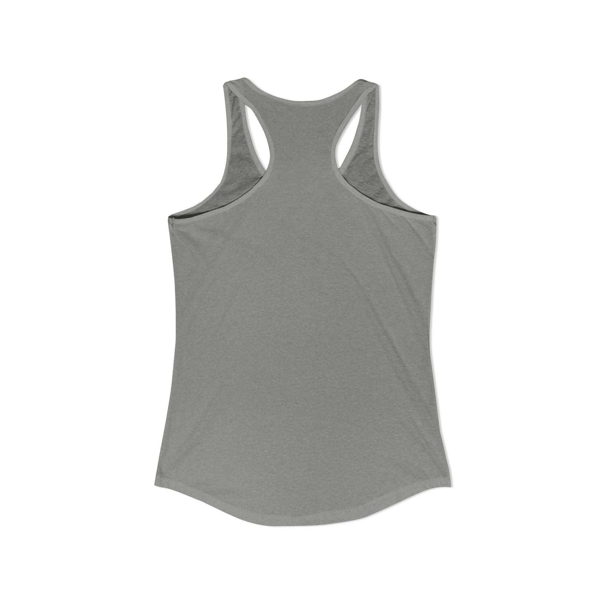 Gray racerback tank top with a smooth, lightweight fabric and subtle seam detailing along the sides.