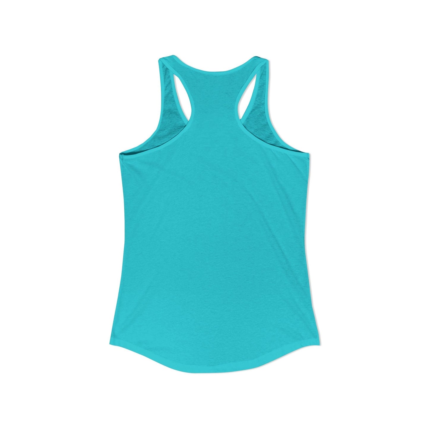 A teal racerback tank top made of smooth, stretchy fabric with a simple and sleek design.