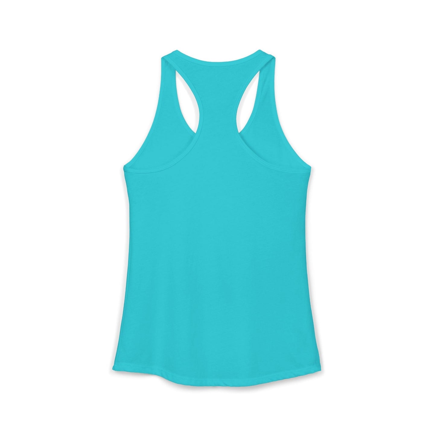 A vibrant turquoise racerback tank top with a smooth, stretchy fabric and sleek cut.
