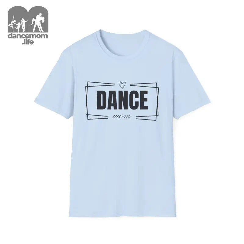 Light blue t-shirt with ’DANCE’ printed in black text inside a simple graphic design.