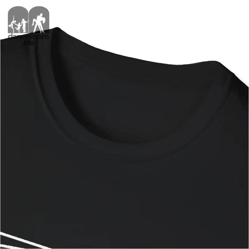 Black t-shirt with a round neckline.