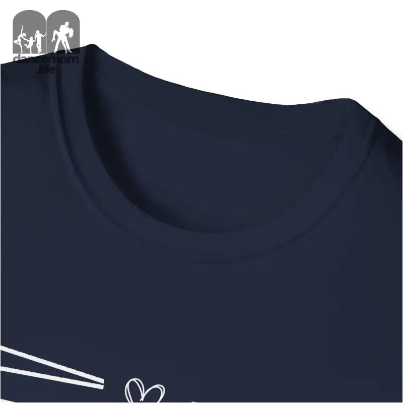 Navy blue t-shirt with white line designs visible at the bottom edge.