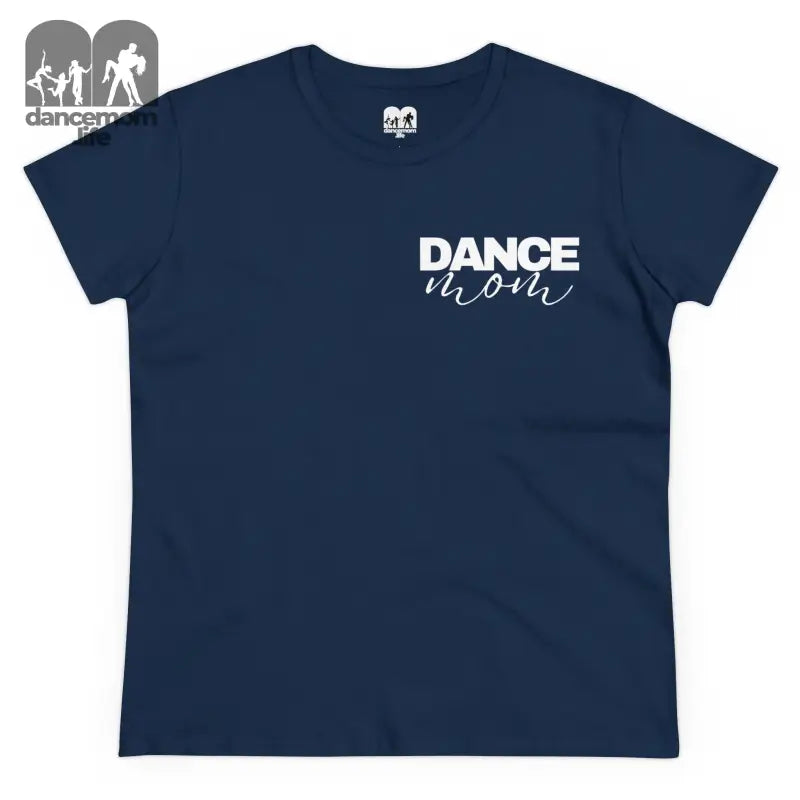 Navy blue t-shirt with ’DANCE MOM’ text printed on it.