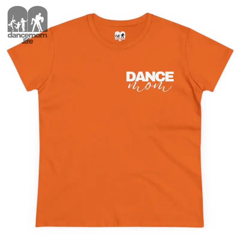 Orange t-shirt with ’DANCE MOM’ text printed in white.