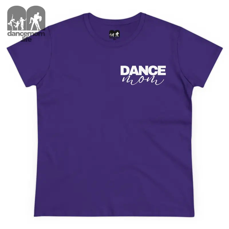 Purple t-shirt with ’DANCE MOM’ text printed on it.