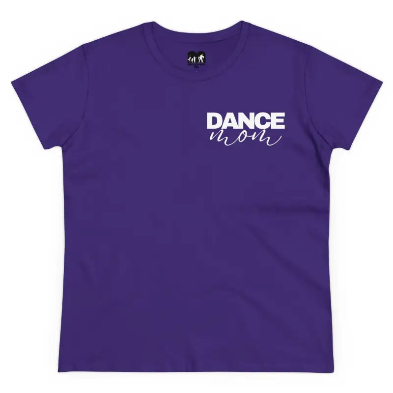 Purple t-shirt with ’DANCE MOM’ text printed on it.
