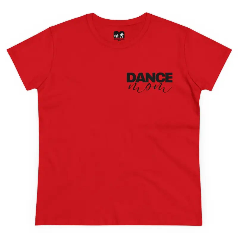 Red t-shirt with ’DANCE’ text printed in black on the front.
