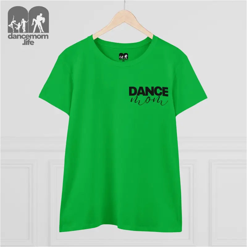 Bright green t-shirt with ’DANCE’ text printed on the front.