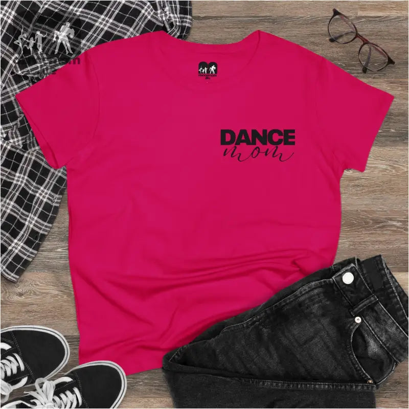 Hot pink t-shirt with ’DANCE’ text printed on the front.