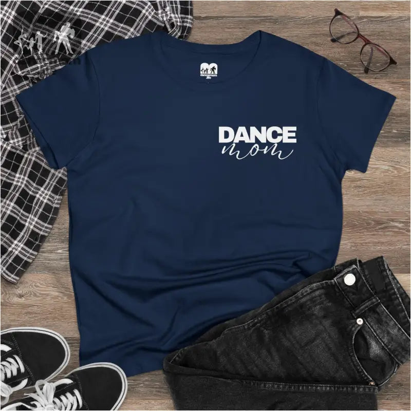 Navy blue t-shirt with ’DANCE MOM’ printed in white text on the front.