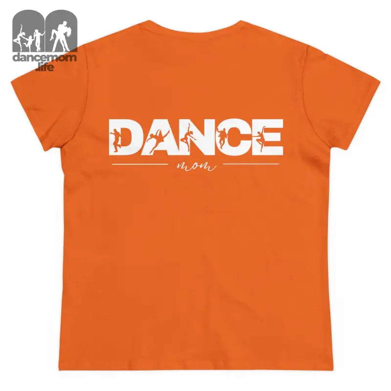 Orange t-shirt with white ’DANCE’ text printed on it.