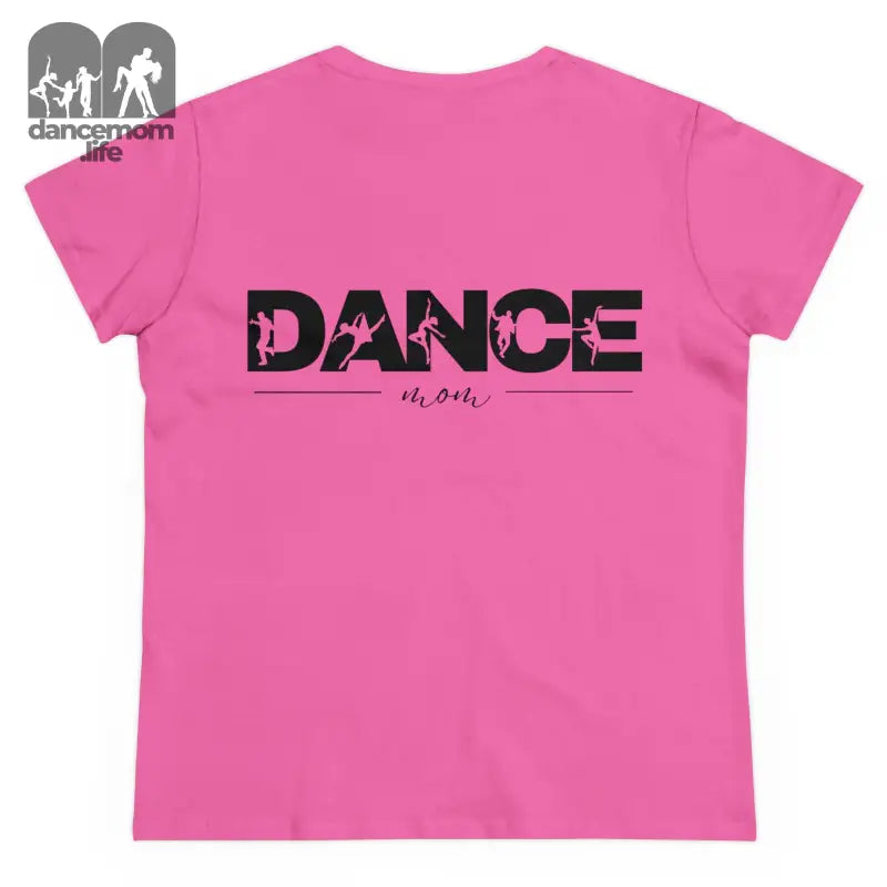 Pink t-shirt with ’DANCE’ text printed in black on the back.