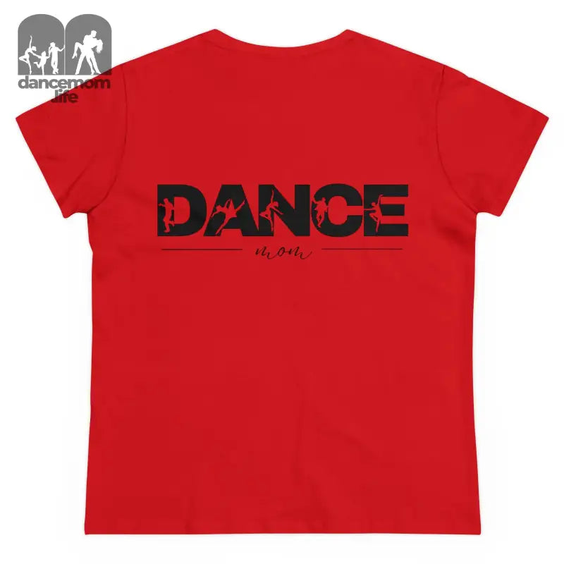 Red t-shirt with ’DANCE’ printed in black text on the back.