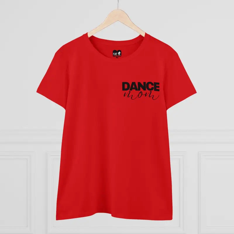 Red t-shirt with ’DANCE’ text printed on the front.