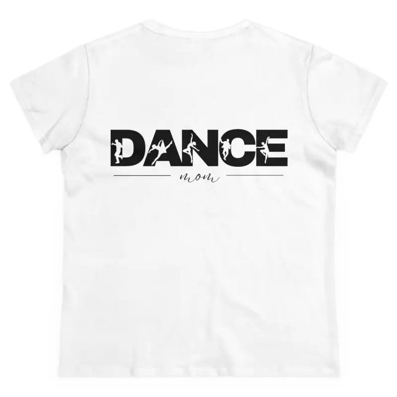 White t-shirt with ’DANCE’ text printed in black on it.