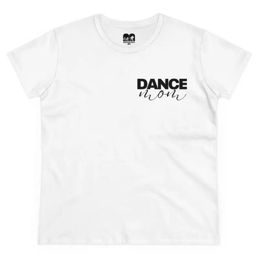White t-shirt with ’DANCE’ text printed in black on the front.