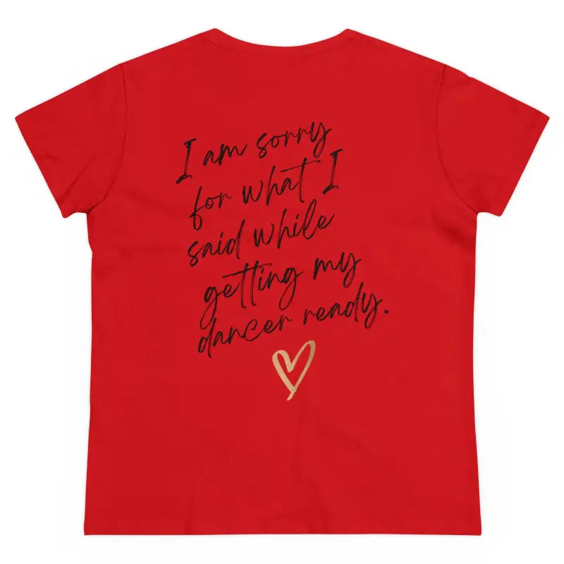 Red t-shirt with handwritten-style text apologizing for things said while getting cancer results.