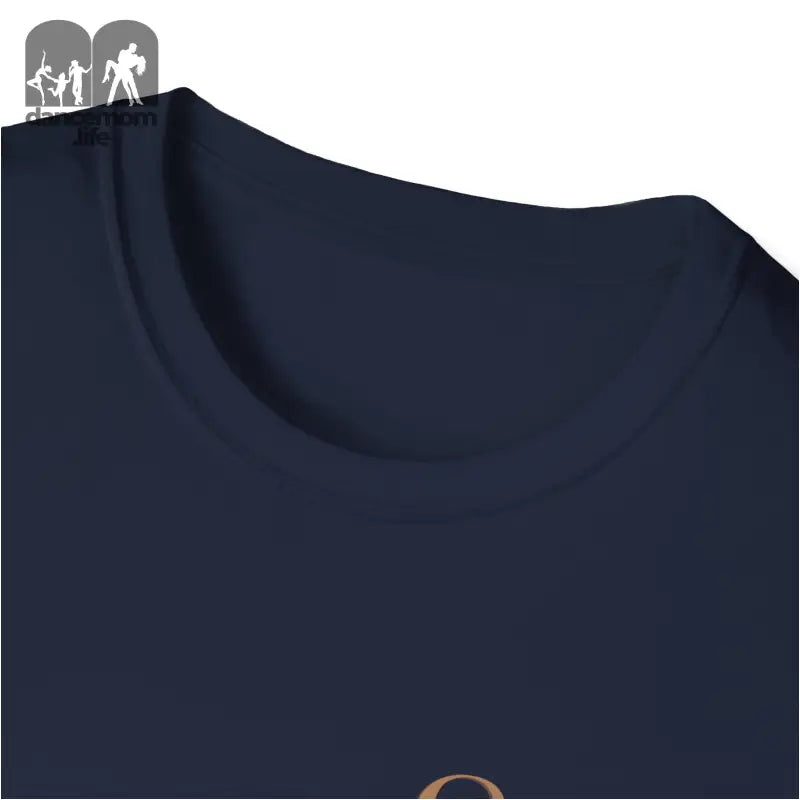 Navy blue t-shirt collar with a partial view of the shirt’s front.