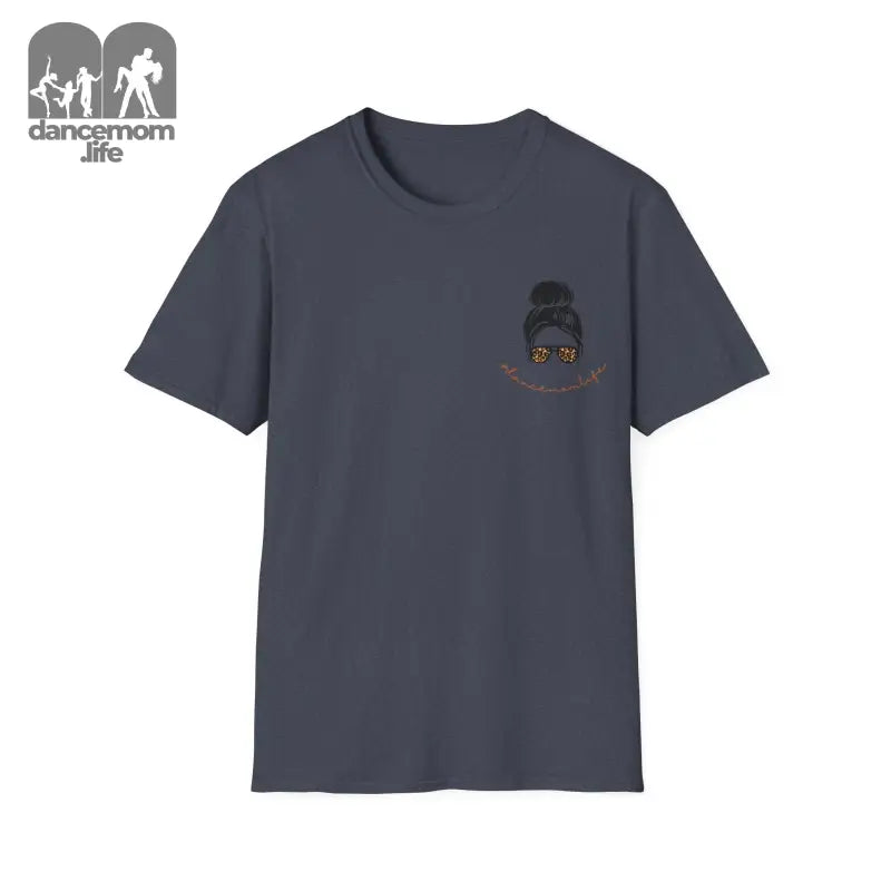 Dark gray t-shirt with a small emblem on the chest pocket area.