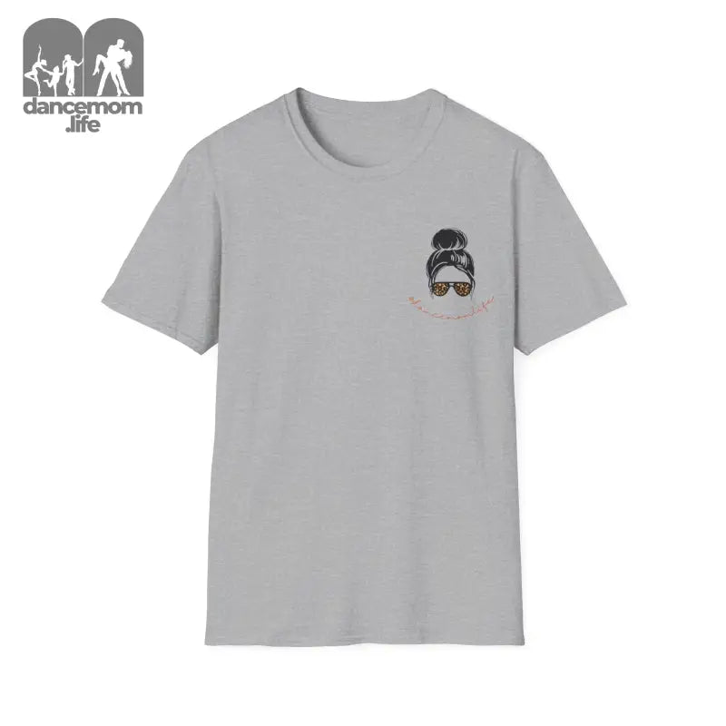 Light gray t-shirt with a small cartoon character pocket design.