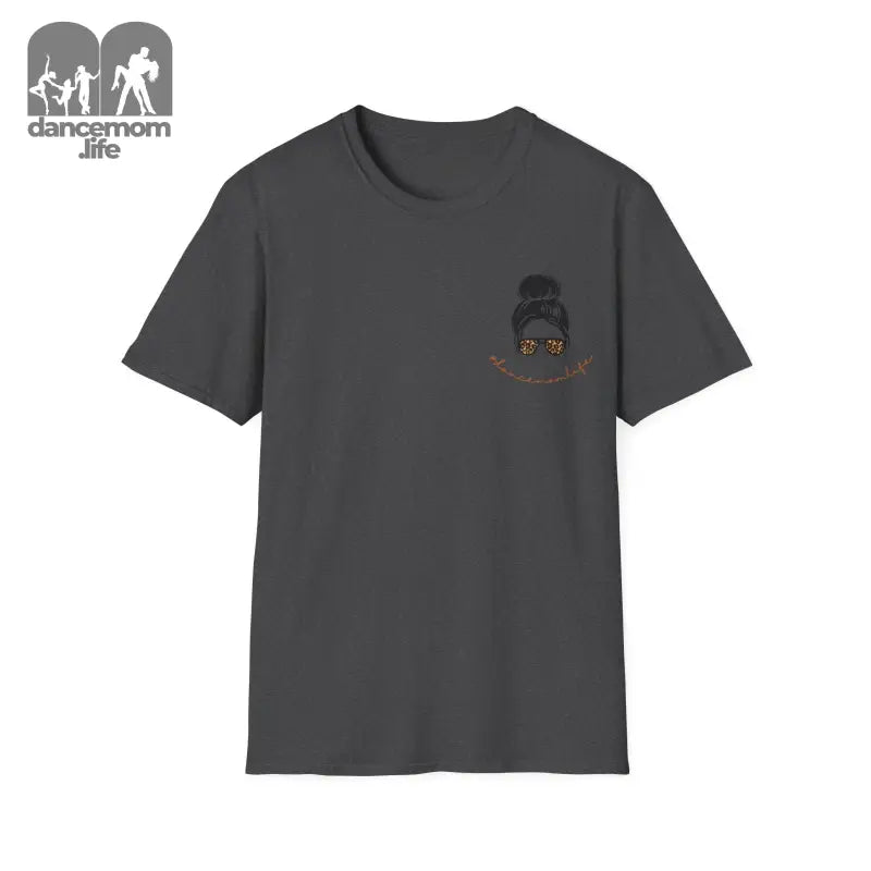 Dark gray t-shirt with a small embroidered design on the chest pocket area.