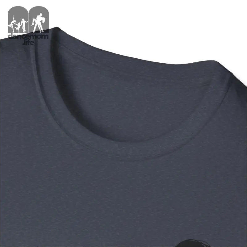 Dark gray t-shirt neckline with a crew neck collar.