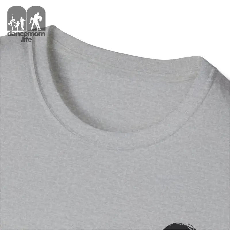 Crew neck collar of a light gray t-shirt.