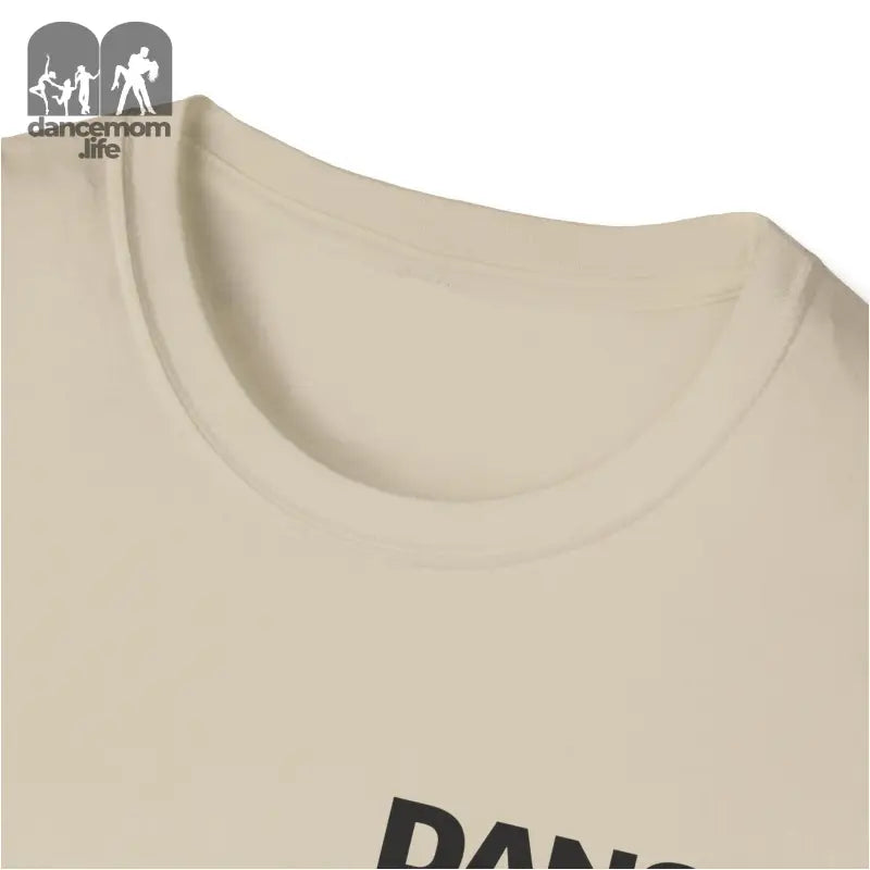 Beige t-shirt with partial black text visible.