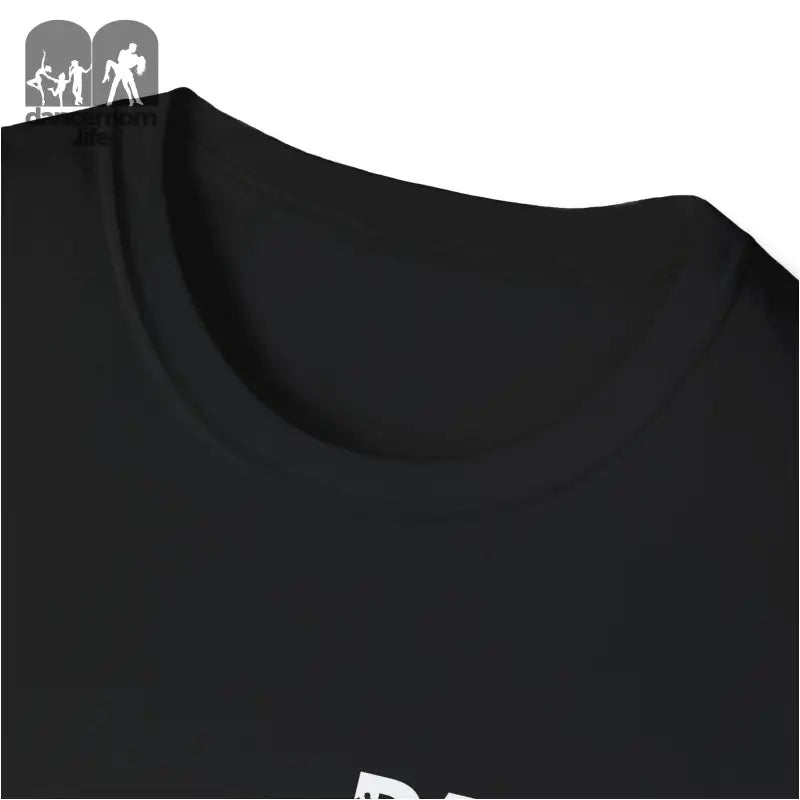 Black t-shirt with a partial white graphic visible.