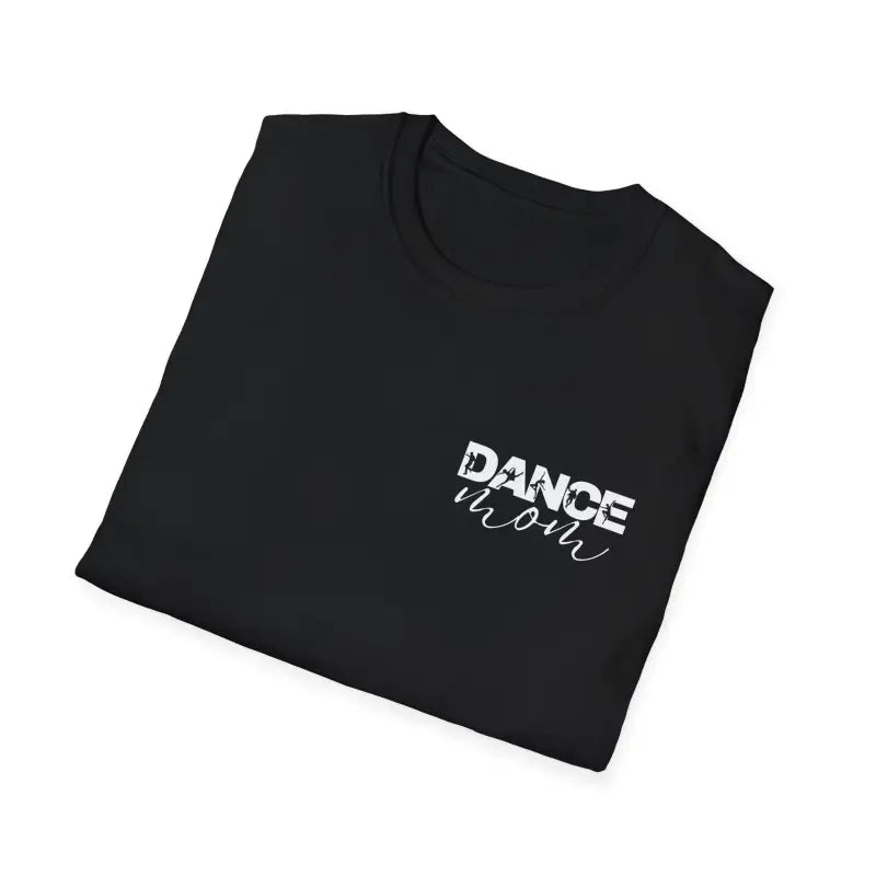 Black t-shirt with ’DANCE’ text printed in white.