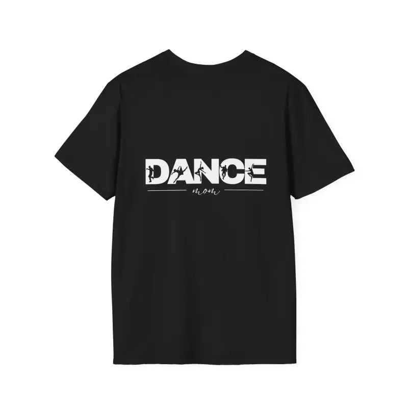Black t-shirt with ’DANCE’ text printed in white on the front.