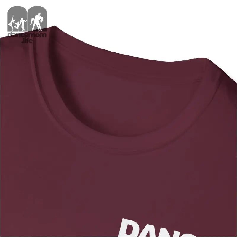 Burgundy colored t-shirt with white text visible at the bottom.