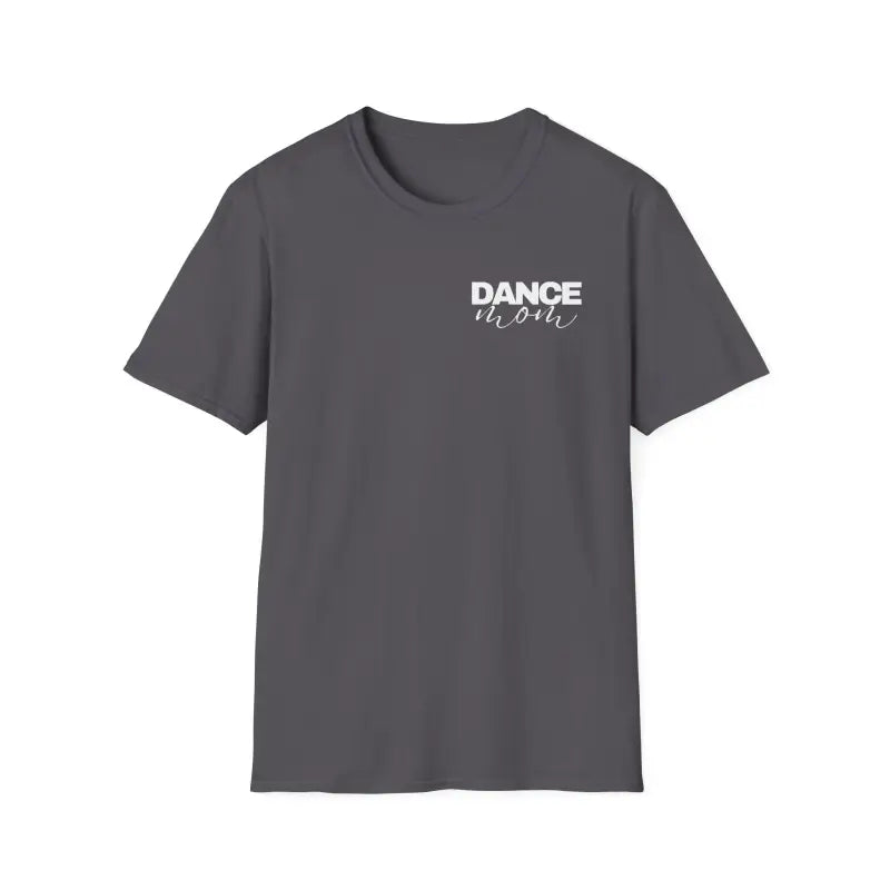 Dark gray t-shirt with ’DANCE’ text printed on the chest.