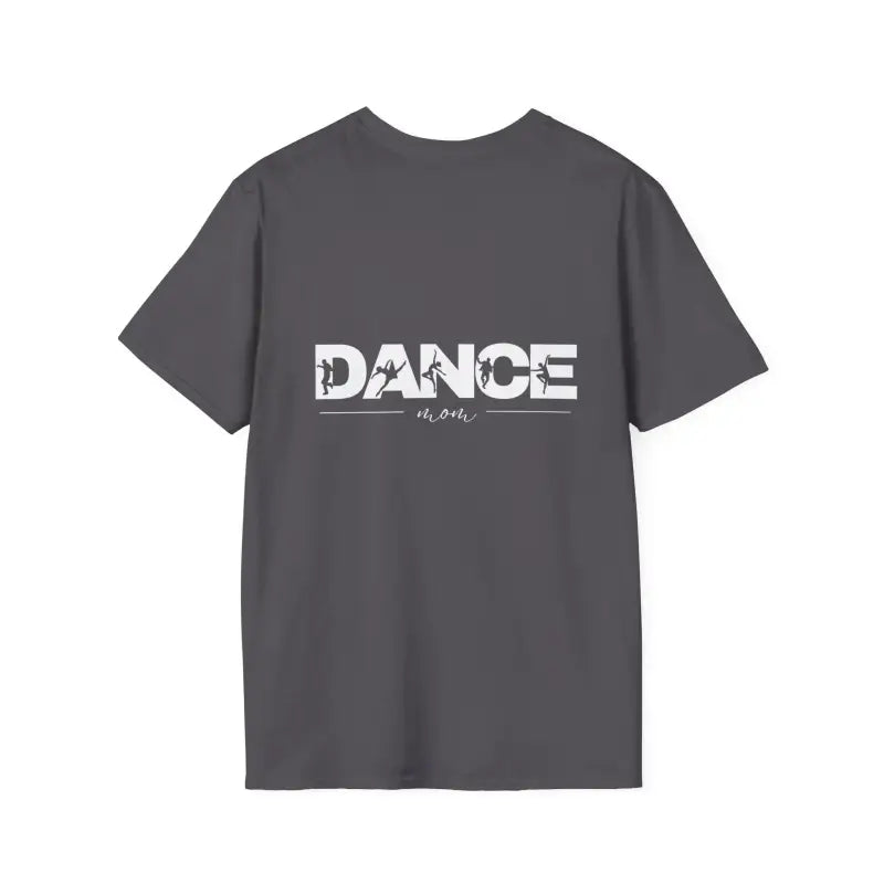 Gray t-shirt with ’DANCE’ printed in white text on the back.