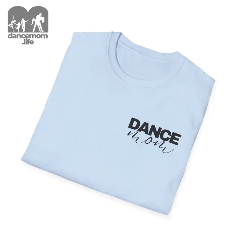 Light blue t-shirt with ’DANCE’ text printed on it.