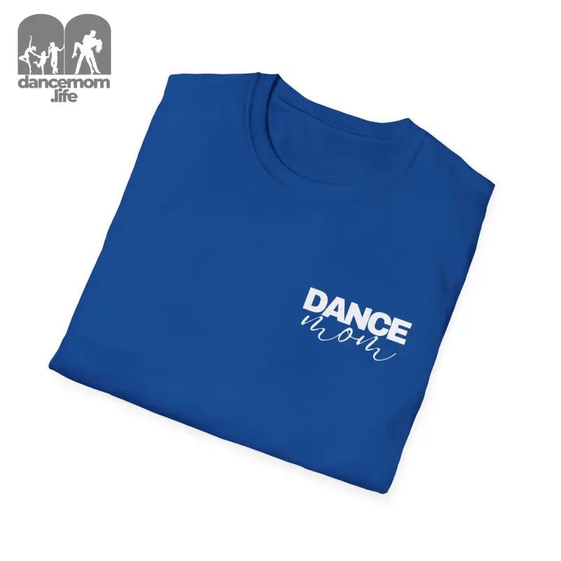 Royal blue t-shirt with ’DANCE’ text printed in white.