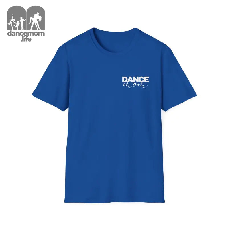 Royal blue t-shirt with ’DANCE’ text printed in white on the chest.