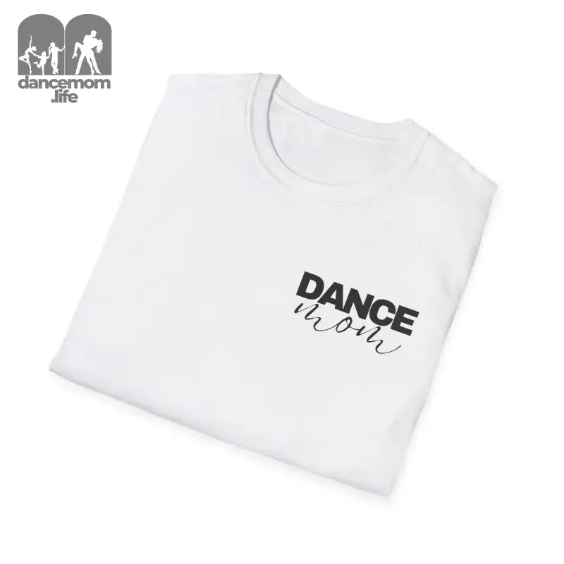 White t-shirt with ’DANCE’ text printed in black.