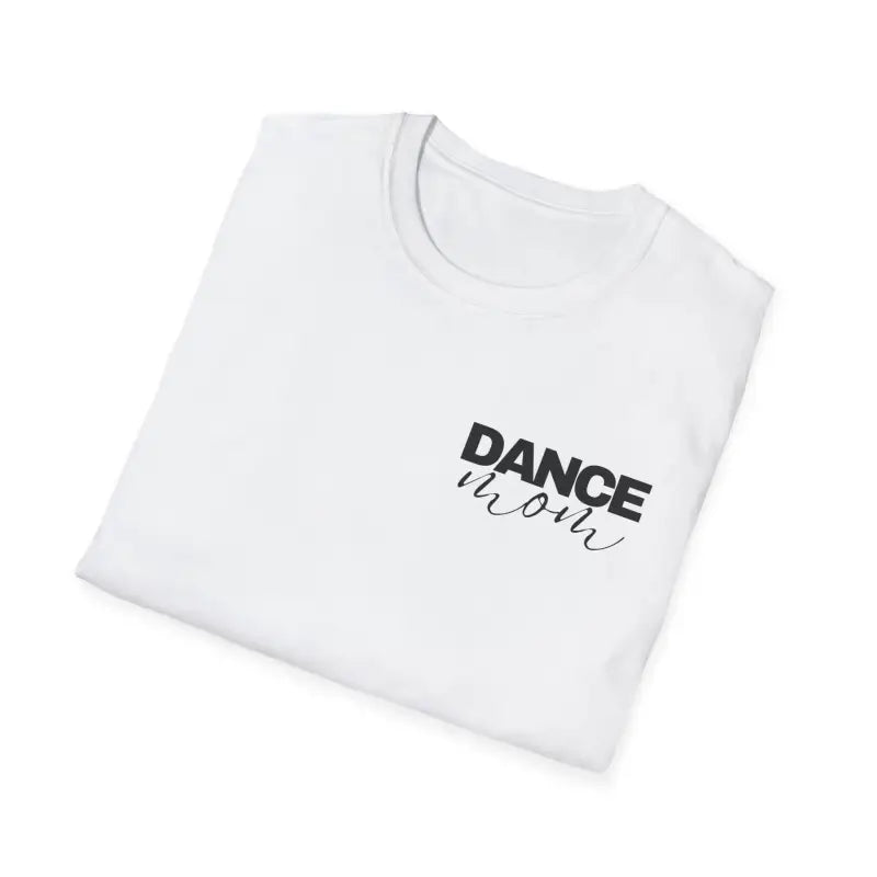 White t-shirt with ’DANCE’ text printed in black.