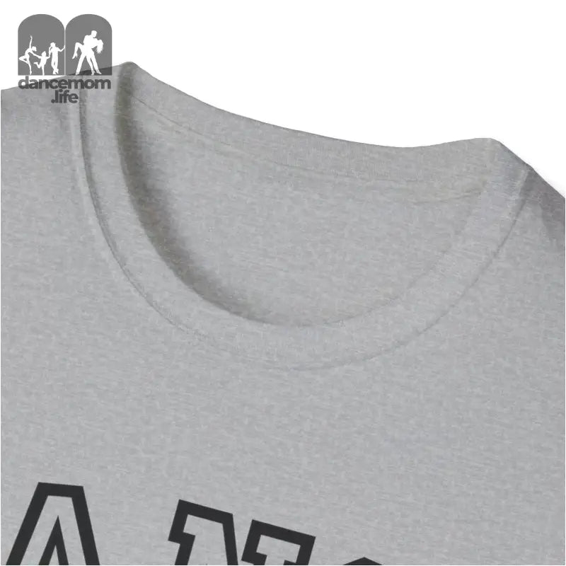 Gray t-shirt with a partial black text or logo visible at the bottom.