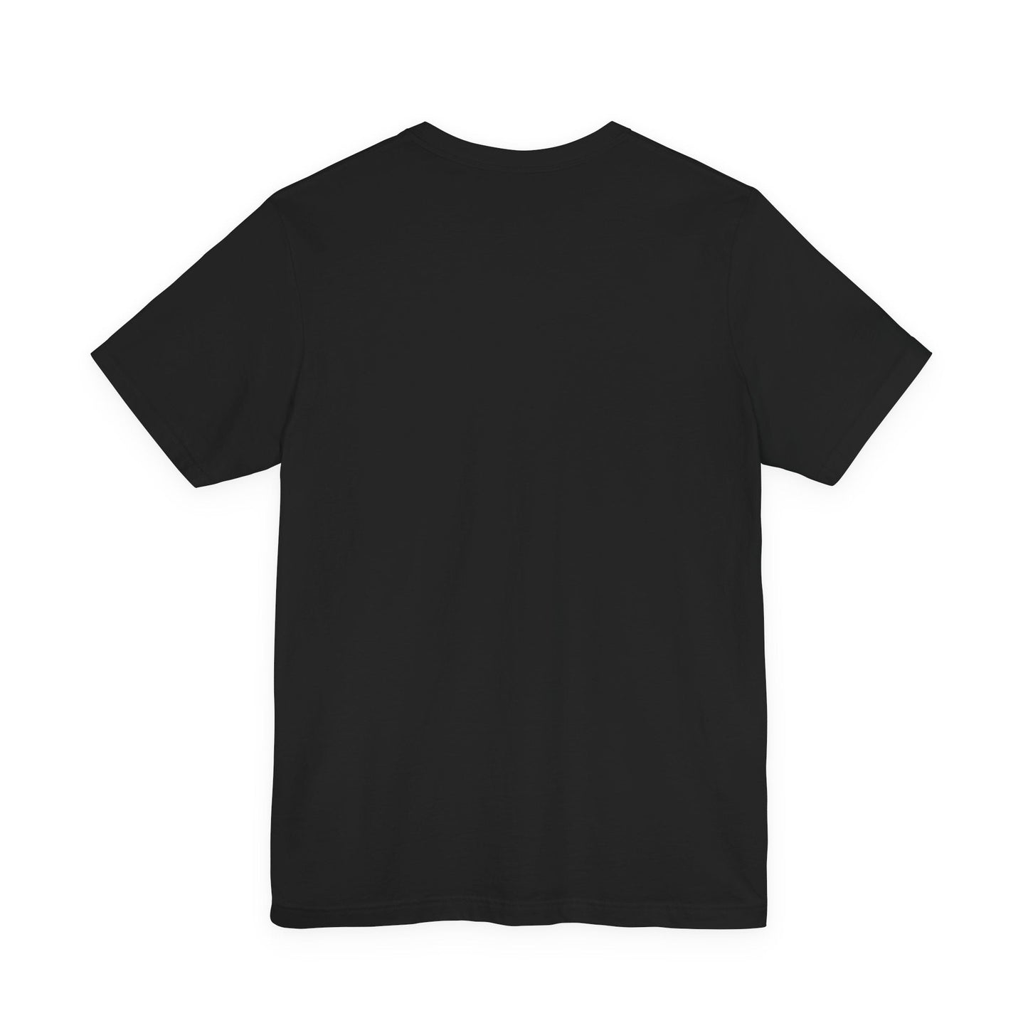 Black short-sleeved t-shirt with a plain, solid color and no visible design or branding.