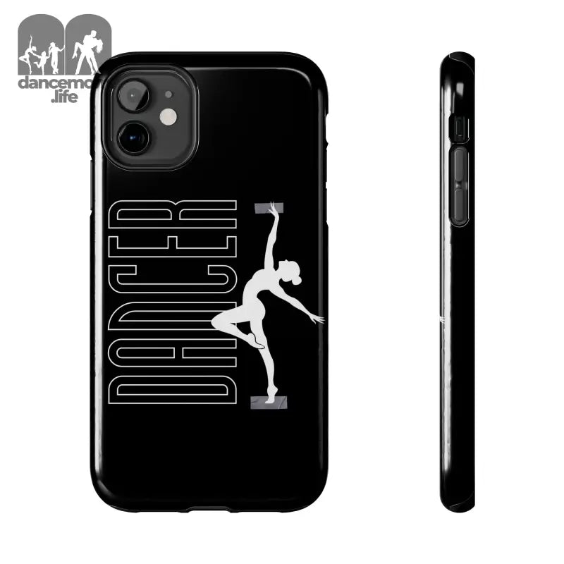 Black phone case featuring a dancer silhouette and text design.