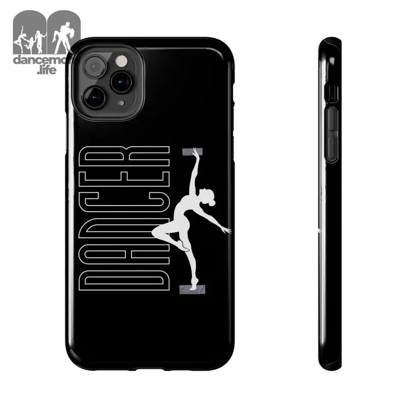 Black iPhone case featuring a dancer silhouette design with text.