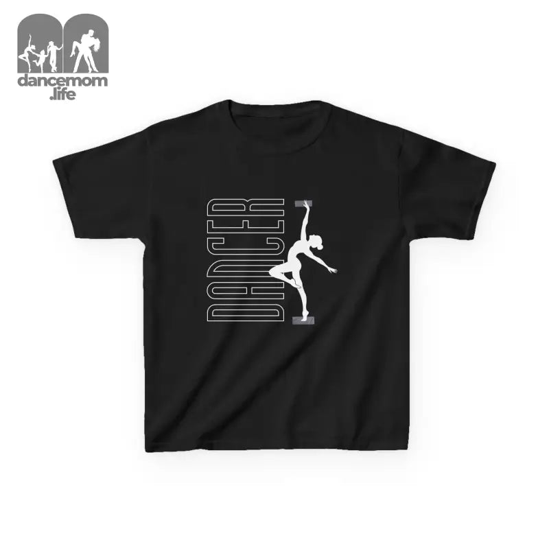 Black t-shirt with ’DANCER’ text and a pole dancer silhouette design.